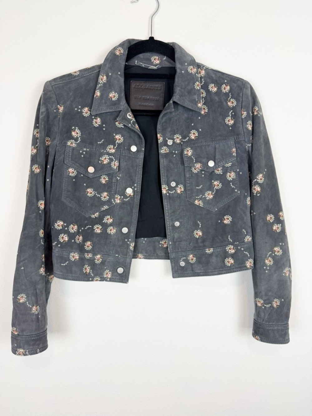 All Saints leather Floral Cropped Jacket